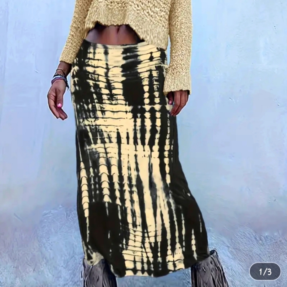 Bodycon  tan/black Tie-Dye Maxi Skirt
